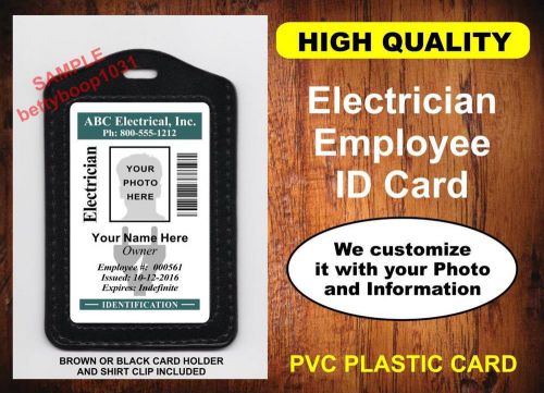 Electrician Employee ID Badge / Card  Custom w/ Your Photo &amp; Info USA Company ID