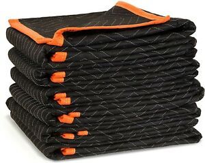 6 Pack Moving Blankets 72x40 Polyester Double Stitched. Black. 272406