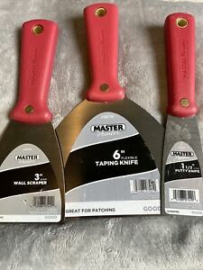 Lot Of 3 Master Painter Knives 6”, 3”, 1 1/2”, Taping, Wall Scraper, Putty Knife