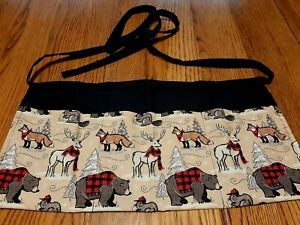 WAITRESS APRON 3 POCKETS CHRISTMAS RED FLANNEL FOREST CREATURES