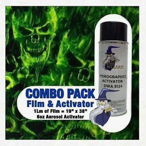 hydrographic film / activator Green Flaming Skulls hydro dip dipping wizard