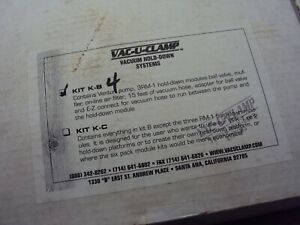 Vacuum Hold Down System Vac-U-Clamp Kit KB-4 Venturi Pump Vacuum Press