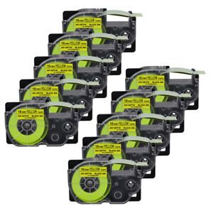 10x Fluorescent Yellow Tape Cartridge XR-18FYW for Casio KL-120 EZ Label Printer