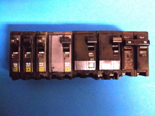 LOT OF 7 BREAKERS 3 SINGLE POLE 4 TWO POLE/SQUARE-D/CUTLER-HAMMER