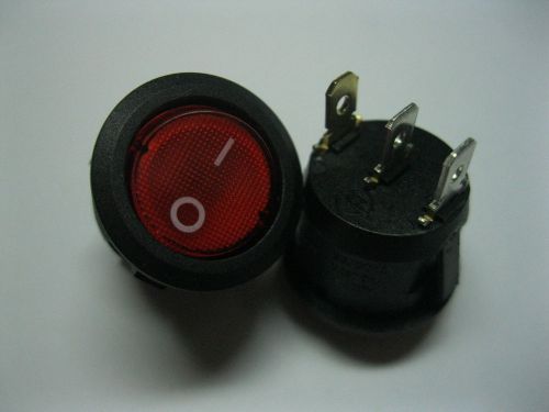 200 pcs circular rocker switch on-off red cap with led 3 pin 6a 250v 19.8mm for sale