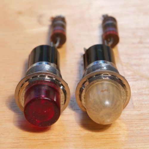 2 dialco 3/4” panel mount indicator lamps with bulbs &amp; resistors - red &amp; white for sale