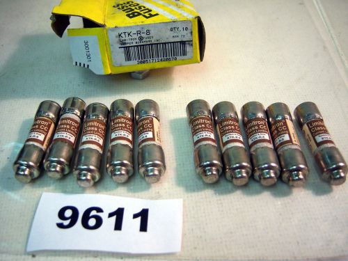 (9611) lot of 10 cooper bussmann ktk-r-8 fuses for sale