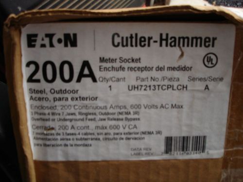 Cutler hammer uh7213tcplch meter base 200a 3ph 4w 7jaw w/bypass ringless 3r-new for sale