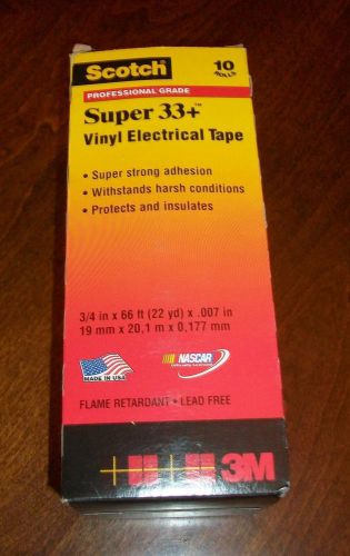 New NIB Scotch 3M Super 33+ Vinyl Electrical Tape Box of 10 Rolls 3/4&#034; x 66 ft