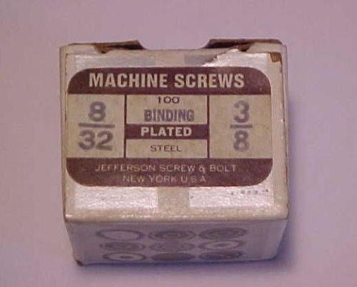 BOX OF 96 PLATED STEEL 8/32 3/8 MACHINE SCREWS  JEFFERSON SCREW &amp; BOLT