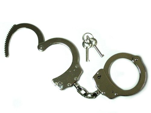 New Silver Nickel Steel Police Duty Double Lock Handcuffs W/ with Keys/key
