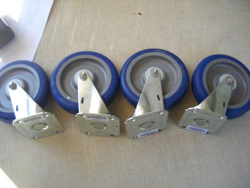 Grainger  blue swivel plate rubber casters wheels dia 5&#034; heavy duty new set of 4 for sale