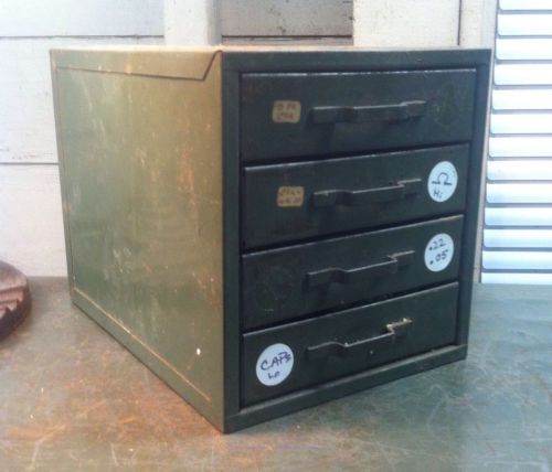 Vintage Industrial Metal Parts Cabinet Green 4 Drawers With Caps &amp; Resistors