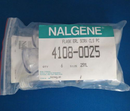 New nalgene 25ml pc erlenmeyer flask w/ screw closure pk/6 # 4108-0025 for sale