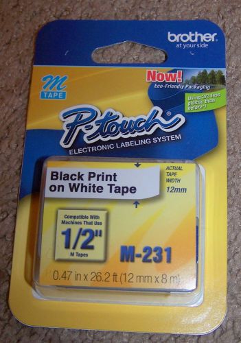 2 x Genuine Brother P-touch M-231 M231 Tape Black On White 1/2&#034; Sealed