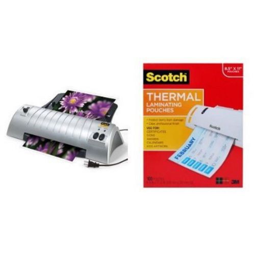 Thermal Laminator &amp; 100 Pouches by Scotch Two Roller System Home or Office Seals