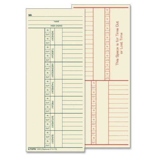 NEW Tops 2-Sided 8 1/4 x 3 3/8 Inch Time Cards with Named Days 500 Pack (1260)