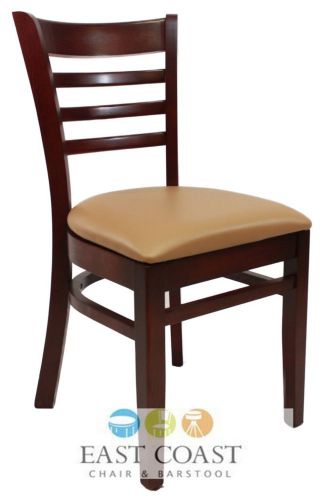 New Commercial Wooden Mahogany Ladder Back Restaurant Chair with Tan Vinyl Seat