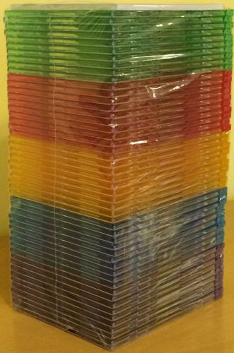 Slim CD &amp; DVD 50 Pack Jewel Cases - 5 Assorted Colors with LABELS