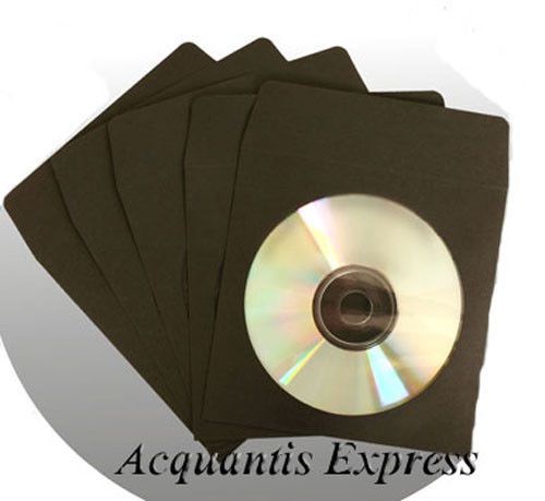 1000 Premium Black CD DVD R Disc Paper Sleeve Envelope Clear Window Flap