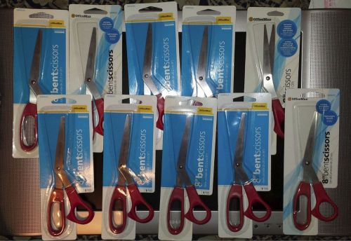 Lot of 10 Brand New OfficeMax Brand Scissors - 8&#034; (20.3 cm) Bent - Red Handle
