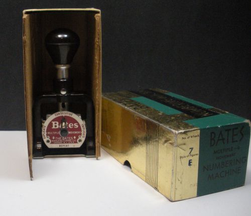 Vintage Bates Numbering Machine 7 Wheels Style E  Original Box