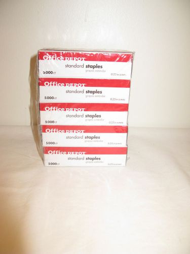 Office Depot 5 boxes 5,000 Count Standard Staples 25,000 Total NWT