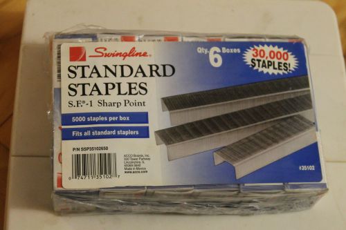 30,000 Swingline Staples, Standard, SF1 Sharp Point, 5000/Box, 6 Boxes (35102)
