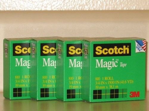 4-Rolls OF SCOTCH MAGIC TAPE 810 REFILL 3/4 in x 1,500 in = TOTAL 6,000 Inch-NEW