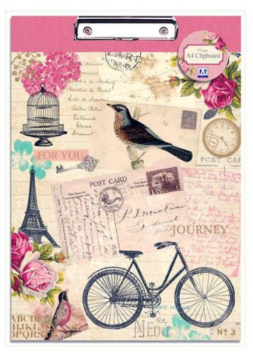 Tablette A4 Design Vintage Retro Timbres Clip Pince Shabby Chic Ecole Travail