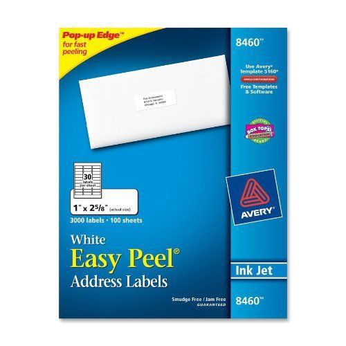 Avery easy peel mailing label - 1&#034; width x 2.62&#034; length - 3000 / box - (ave8460) for sale