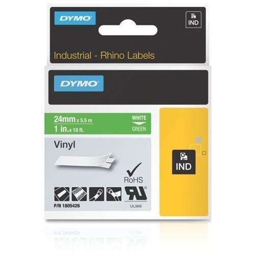 Dymo White on Green Color Coded Label - 1&#034; Width x 18 ft Length Vinyl Thermal