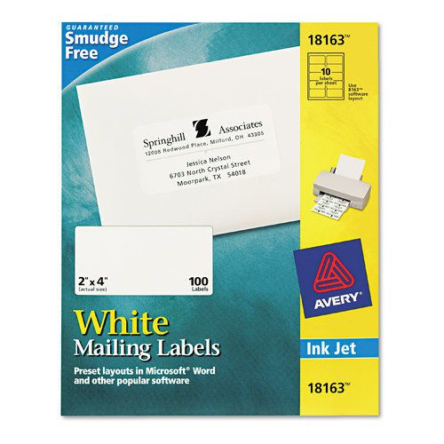Avery ave18163 shipping labels for laser and ink jet printers, 2 x 4, white, 100 for sale