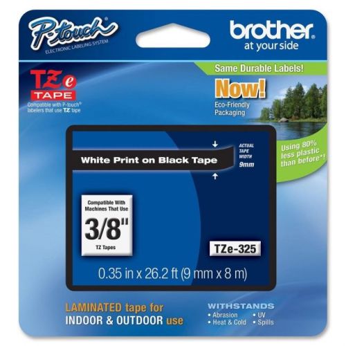 BROTHER INT L (SUPPLIES) TZE325  3/8IN WHITE ON BLACK FOR