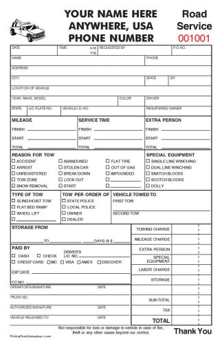1,000 2-part NUMBERED Towing Invoice - Road Service Form