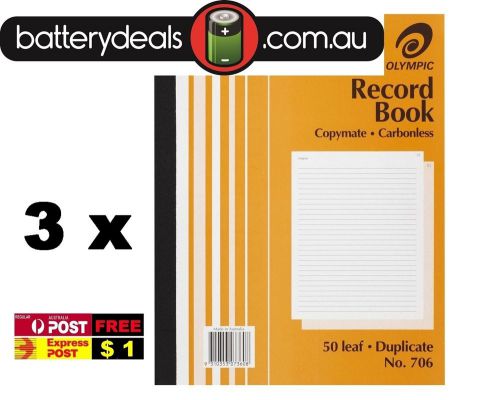 3 Olympic Record Book No706 200 x 250mm Duplicate Carbonless 50 Leaf #706 No.706