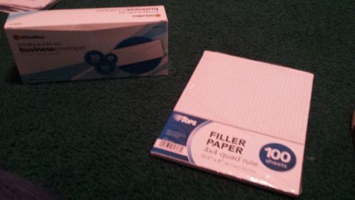 Business Envelopes and  4X4 Quad Rule Filler Paper
