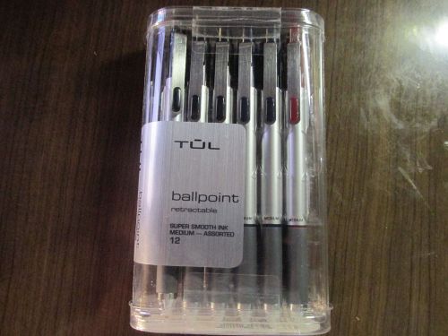 12 TUL Ballpoint Pens Medium Pt. Assorted Colors Super Smooth Ink   FREE SHIP