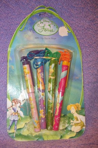 Disney Tinker Bell Fairies Set Of 4 Clip Pens with Rope  NEW in Package