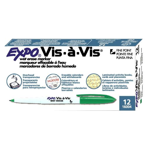 Expo Vis-A-Vis Transparency Marker, Fine, Green (Expo 16004) - 12/pk