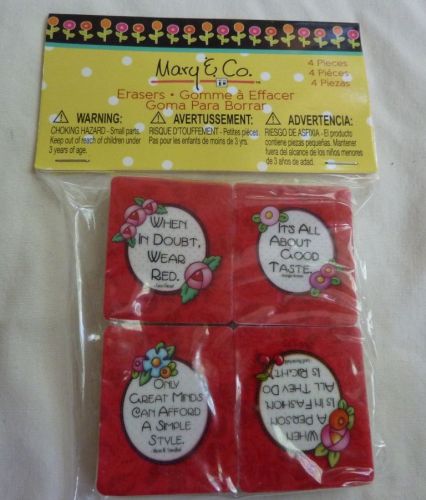 Mary &amp; Co. Engelbreit 4-pack erasers, quotes by Armani, Chanel, Chesterfield etc