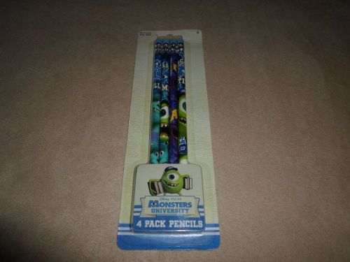 Set Of 4 Disney Monsters University Wood Pencils, For Ages 3+, NEW IN PACKAGE!!