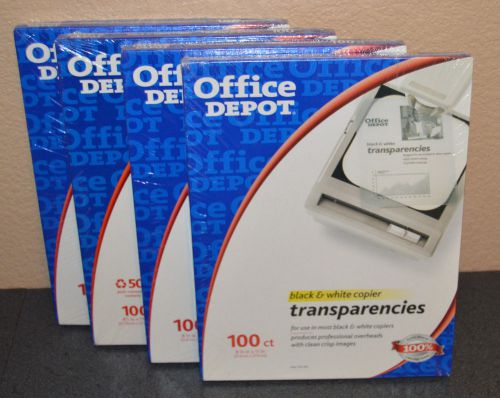 Office Depot Black &amp; White Copier Transparencies 4 Boxes of 100 Each New Sealed