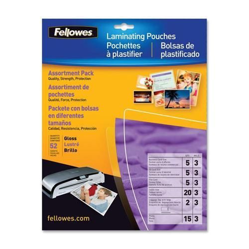 Fellowes laminating pouches starter kit, assorted 3mil, 130 pack, clear #5208502 for sale