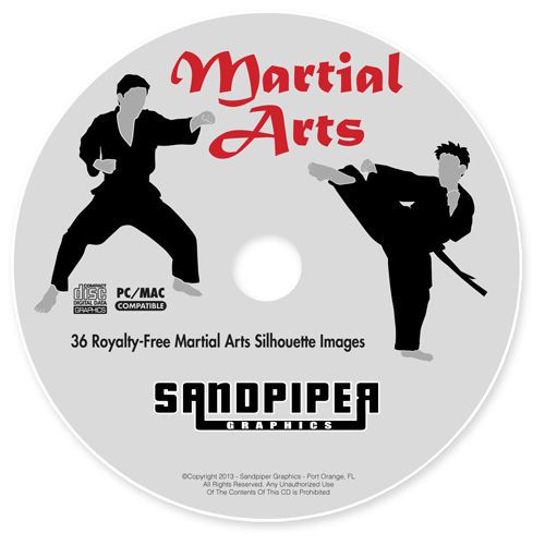 Martial arts silhouettes - diy etching stencil clip art cd for sale