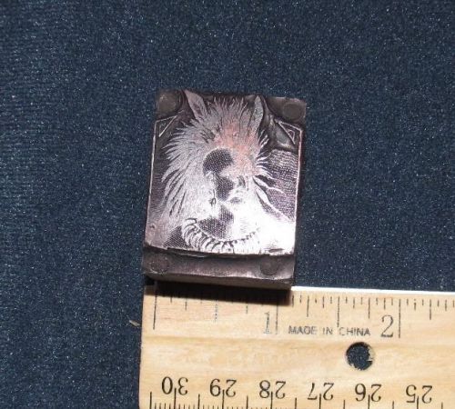 Vintage printing Press Block,  Native American Indian image