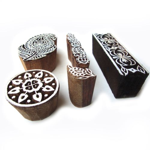 Hand carved paisley pattern wooden design tags for block printing (set of 5) for sale