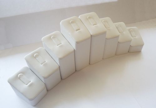 Set of 8 White Leatherette Ring Displays / Pedestals / Towers
