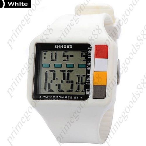 Digital Stopwatch Date Alarm Silica Gel Free Shipping Men&#039;s Wristwatch White