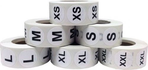 White Round Clothing Size Stickers Adhesive Labels For Retail Apparel 6 Sizes